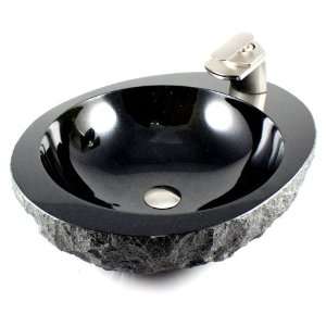 Natural Stone Absolute Black Granite Finish Bathroom Lavatory Vessel 