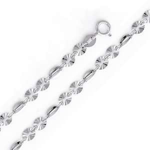 14K White Gold Fancy Designer Diamond cut Bracelet with Spring 