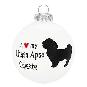  Personalized I ♥ My Lhaso Apso Glass Ornament