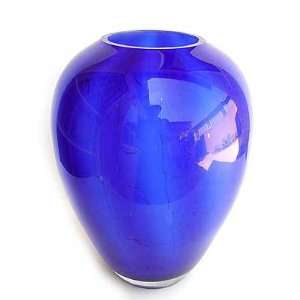  Large Blue Pinstriped Vase Infinity Poland Glassware