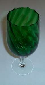 Emerald Green Swirl Glass Bowl Air Twisted Stem Goblet  
