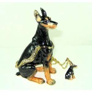  Doberman Pinscher Dog Jeweled Trinket Box w Pendant 