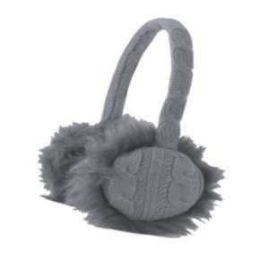  Grey Cable Knit Faux Fur Ear Muffs