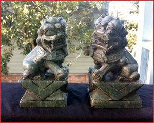 Two Beautiful Stone Carved Chinese Temple Lions   Fu Dogs  