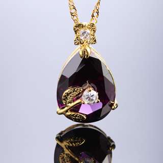Lady Fashion Jewelry Pear Cut Purple Amethyst Gold Tn Pendant Necklace 