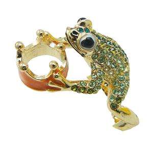 Cute Frog Toad Crown Ring Sz 7 Green Rhinestone Crystal Animal  