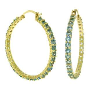  14k Gold Hoop Earrings with Genuine Blue Topazes Jewelry