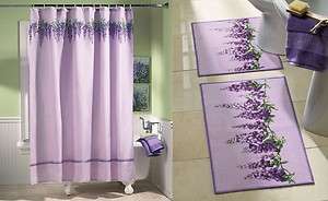   Purple Flower Floral Shower Curtain Bath Mat Rug Set Bathroom Decor