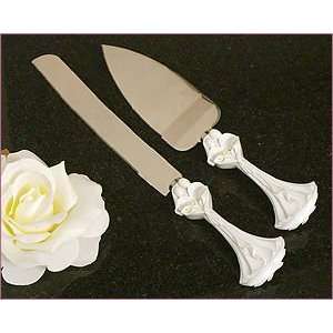   and Groom with Calla Lily Bouquet Cake and Knife Set