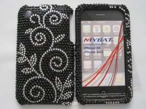 iPHONE 3G 3GS   CRYSTAL DIAMOND BLING HARD CASE COVER BLACK SILVER 
