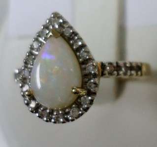   14kt Yellow Gold Fire Opal Tear Drop Ring With Genuine Diamonds  
