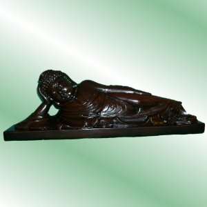 Wood Reclining Buddha Sculpture Statue Collectibles