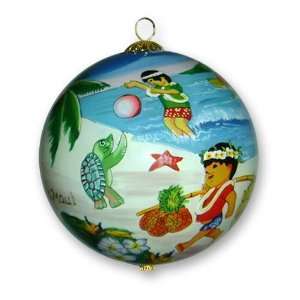   Painted Glass Christmas Ornament Children Playing