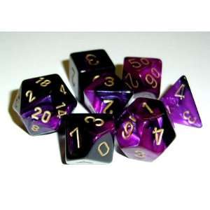   Dice Sets Gemini 4 Poly Black Purple/gold Polyhedral 7 Die Set Toys