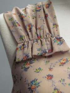   Shoulder Ruffle Dust Floral Garden Print Vtg 50s Boho Chiffon Dress S