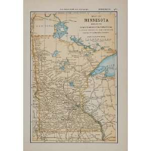  1891 Print Map Minnesota State Geographical Geography 