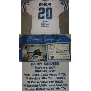  Barry Sanders Signed White Stat Jersey