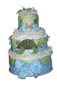 New Blue and Green Under Sea Turtle Baby Boys Diaper Cake Shower 