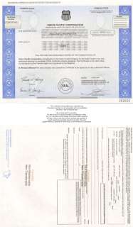 Union Pacific Railroad  collectible stock certificate  