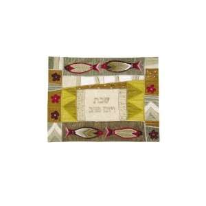   Challah Cover with Fish and Flowers in Raw Silk 