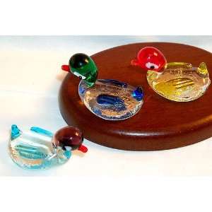   sized Art Glass Wood Duck style figurines assorted colors 6 pc. lot