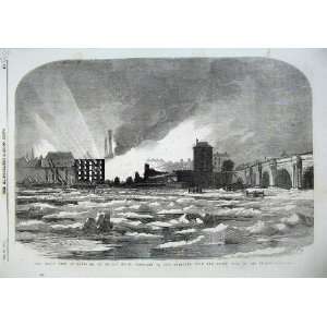   1855 Fire Bankside River Thames Bridge London Ice Snow