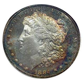 1884 cc ANACS MS66UDM DMPL Colorful Toned Morgan Dollar  