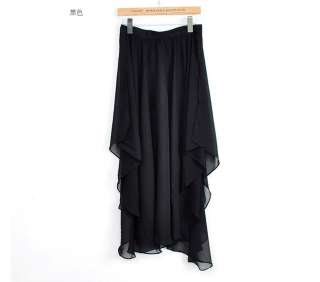 Seeing Through Black Chiffon Ruffle Irregular Long Skirt With 