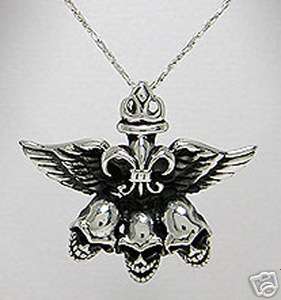 925 Silver Skulls Angel Wings Necklace Harley Jewelry L  
