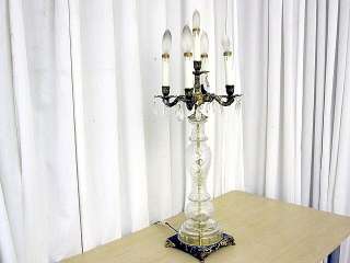 Antique Candelabra Style Lamp w Teardrop Prisms Crystal Stem & Marble 