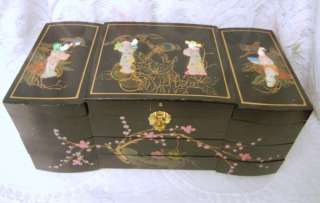 Large Vintage Wood Chinese Jewelry Box  