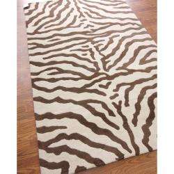 Alexa Zebra Animal Pattern Brown/ Ivory Wool Rug (26 x 12 