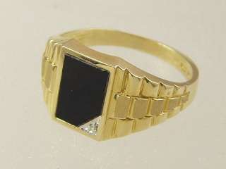   GOLD MENS BLACK ONYX DIAMOND RIGHT HAND / PINKY FINGER RING  