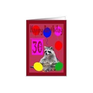 30th Birthday, Raccoon with balloons Card  Toys & Games  