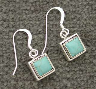 NEW Sterling Silver Turquoise Square Dangle Earrings   