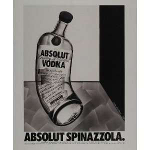  1991 Ad Absolut Spinazzola Vodka Crooked Bottle Graphic 