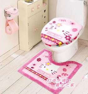   Hello Kitty Bathroom Toilet lid Seat Commode Cover Mat Rug Sets  