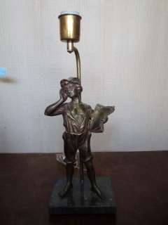 Great antique French spelter boy table lamp # 07240  