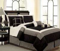 NEW Bed In A Bag BLACK/WHITE/GRAY Hampton Comforter Set Queen,Cal King 