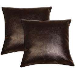Dark Brown Faux Leather Accent Pillows (Set of 2)  