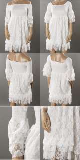 FANCYQUBE Off shoulder lace pullover dress Size S White 0138  