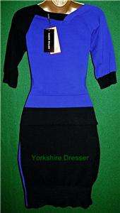 KAREN MILLEN £140 Black Blue MODERN KNIT BodyCon Dress  