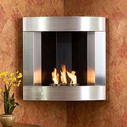 Stainless Steel Corner Wall Mount Fireplace  