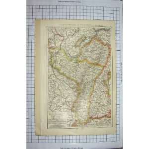  BACON MAP 1894 ALSACE LORRAINE BAVARIA FREIBURG COLMAR 