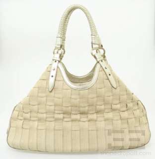 Cole Haan Natural Woven Canvas & Gold Braided Leather Trim Shoulder 