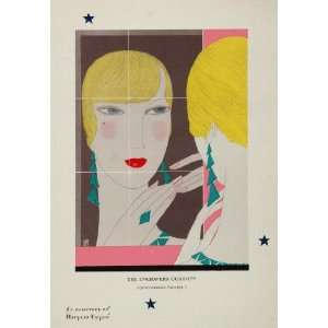  1930 Art Deco Color Print Woman Mirror UNUSUAL   Original 