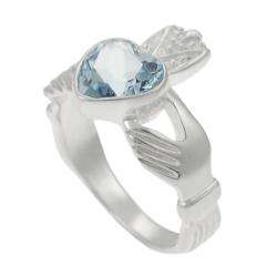 Sterling Silver Blue Topaz Claddagh Ring  