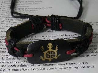 Turtle carve Leather black red hemp Bracelet Wristband  