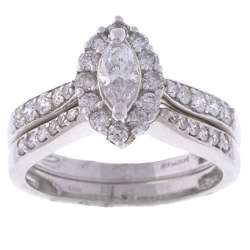 14k White Gold 1ct TDW Marquise Wedding Ring Set  