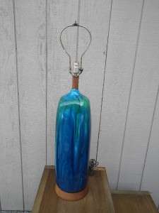 XL TALL BLUE DRIP GLAZE DANISH MODERN LAMP MID CENTURY  